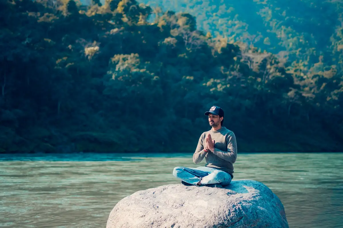 Yoga students practising at the Kundalini Yoga Ashram school in Rishikesh, India